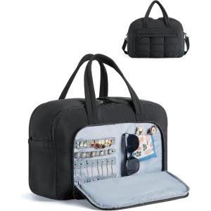 BAGSMART Travel Duffel Bag, Carry on Travel Bag with Jewelry Compartment, 35L Weekender Duffle for Women, Water Resistant, Light Tan(Black)