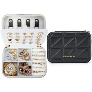 BAGSMART Travel Jewelry Box, Small PU Leather Jewelry Organizer, Portable Double Layer Case for Necklaces, Rings, Earrings, Bracelets, Pink(Black)