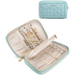 BAGSMART Travel Jewelry Case Jewelry Box Organizers and Storage Earings Holder Organizer for Women for Necklaces, Bracelets, Rings-Black(A-Green)