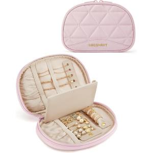 BAGSMART Travel Jewelry Case Jewelry Organizer Storage Roll Rings Necklaces Earrings Bracelets Brooches Watch Large Portable Light Pink(B–Light Pink)