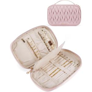 BAGSMART Travel Jewelry Case Jewelry Organizers and Storage Earings Holder Organizer for Women Necklace Holder Jewelry Rolls for Necklaces, Earrings, Bracelets-Black(Pink)