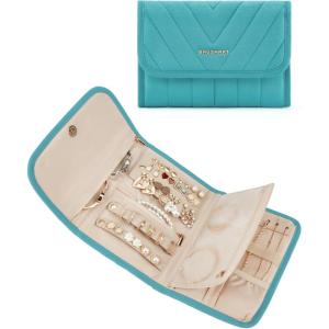BAGSMART Travel Jewelry Organizer Case, Foldable Jewelry Roll for Necklaces, Earrings, Journey-Rings, Bracelets, Brooches, Portable, Pink(A-Green)