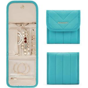 BAGSMART Travel Jewelry Organizer Case, Foldable Jewelry Roll for Necklaces, Earrings, Journey-Rings, Bracelets, Brooches, Portable, Pink(B-Green)