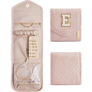 BAGSMART Travel Jewelry Organizer Case Foldable Small Jewelry Roll for Journey Rings, Necklaces, Earrings, Bracelets,Mini,Soft Pink(Pink-E)