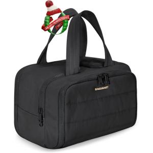 BAGSMART Travel Toiletry Bag, Lightweight Large Wide-open Travel Bag for Women, Puffy Cosmetic Makeup Bag Organizer with Handle for Accessories,Essentials, Toiletries, Black(Black)