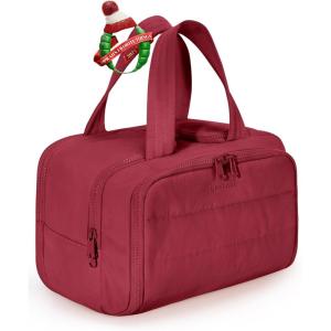BAGSMART Travel Toiletry Bag, Lightweight Large Wide-open Travel Bag for Women, Puffy Cosmetic Makeup Bag Organizer with Handle for Accessories,Essentials, Toiletries, Black(g-Vintage Berry)
