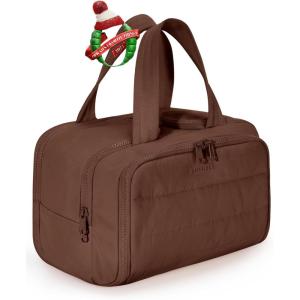 BAGSMART Travel Toiletry Bag, Lightweight Large Wide-open Travel Bag for Women, Puffy Cosmetic Makeup Bag Organizer with Handle for Accessories,Essentials, Toiletries, Black(g-Coffee Brown)