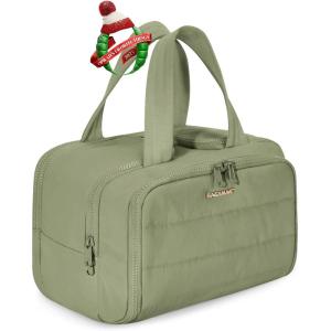 BAGSMART Travel Toiletry Bag, Lightweight Large Wide-open Travel Bag for Women, Puffy Cosmetic Makeup Bag Organizer with Handle for Accessories,Essentials, Toiletries, Black(e-Army Green)