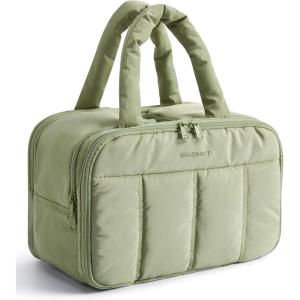 BAGSMART Travel Toiletry Bag, Puffy Large Toiletry Bag for Women, Lightweight Cosmetic Makeup Bag Organizer with Handle for Traveling, Accessories, Essentials, Toiletries (Black)(E-Green)