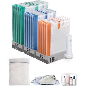 BAGSMART Vacuum Storage Bags for Travel with Rechargeable Air Pump, 21 Pack Portable Space Saver Bags for Travel & Home, Vacuum Compression Seal Bag for Clothing, Blanket, Duvets(18 Combo Travel Set)
