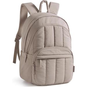 BAGSMAT Womens Backpack Travel Laptop Backpack for Women, Quilted College Laptop Bookbag, Work Back Pack for Women, Cute Computer Water-Resistant Casual Daypack, Puffer Black(03-camel)
