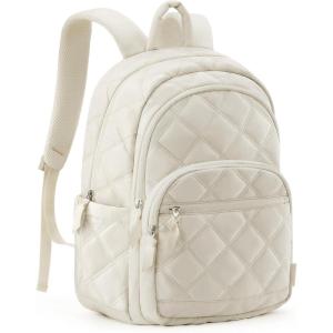 BAGSMAT Womens Backpack Travel Laptop Backpack for Women, Quilted College Laptop Bookbag, Work Back Pack for Women, Cute Computer Water-Resistant Casual Daypack, Puffer Black(08-beige)