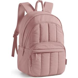 BAGSMAT Womens Backpack Travel Laptop Backpack for Women, Quilted College Laptop Bookbag, Work Back Pack for Women, Cute Computer Water-Resistant Casual Daypack, Puffer Black(11-dark Pink)