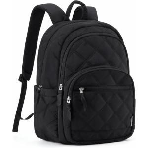 BAGSMAT Womens Backpack Travel Laptop Backpack for Women, Quilted College Laptop Bookbag, Work Back Pack for Women, Cute Computer Water-Resistant Casual Daypack, Puffer Black(02-black)
