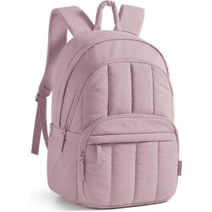 BAGSMAT Womens Backpack Travel Laptop Backpack for Women, Quilted College Laptop Bookbag, Work Back Pack for Women, Cute Computer Water-Resistant Casual Daypack, Puffer Black(09-rose Purple)