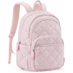 BAGSMAT Womens Backpack Travel Laptop Backpack for Women, Quilted College Laptop Bookbag, Work Back Pack for Women, Cute Computer Water-Resistant Casual Daypack, Puffer Black(06-soft Pink)