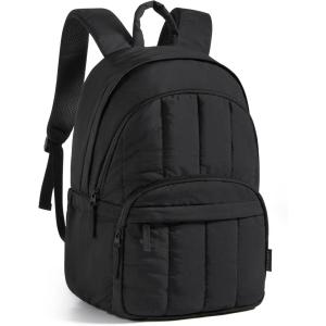 BAGSMAT Womens Backpack Travel Laptop Backpack for Women, Quilted College Laptop Bookbag, Work Back Pack for Women, Cute Computer Water-Resistant Casual Daypack, Puffer Black(01-black)