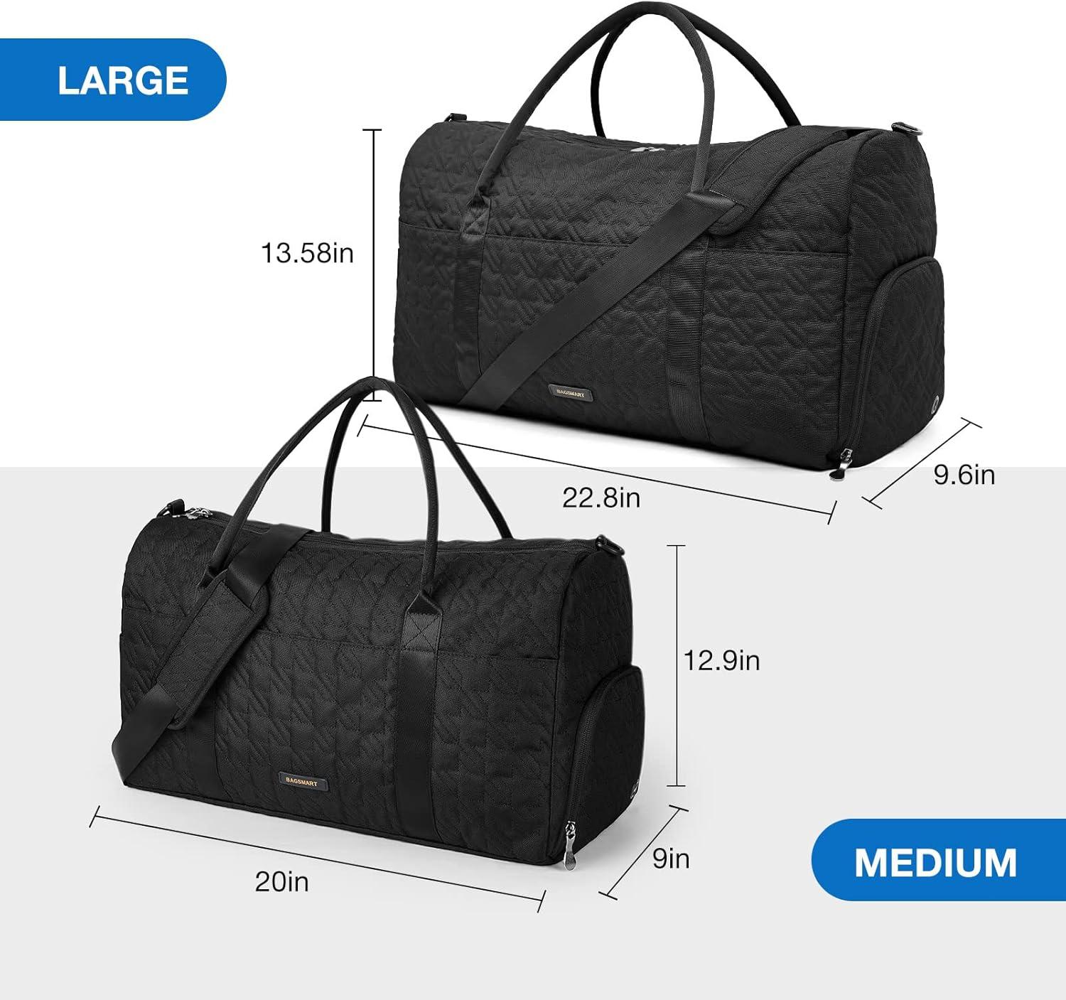 imageBAGSMART Black 40L Travel Duffle Bag with Shoes Compartment Carry On Weekender Overnight Bag for Men Women