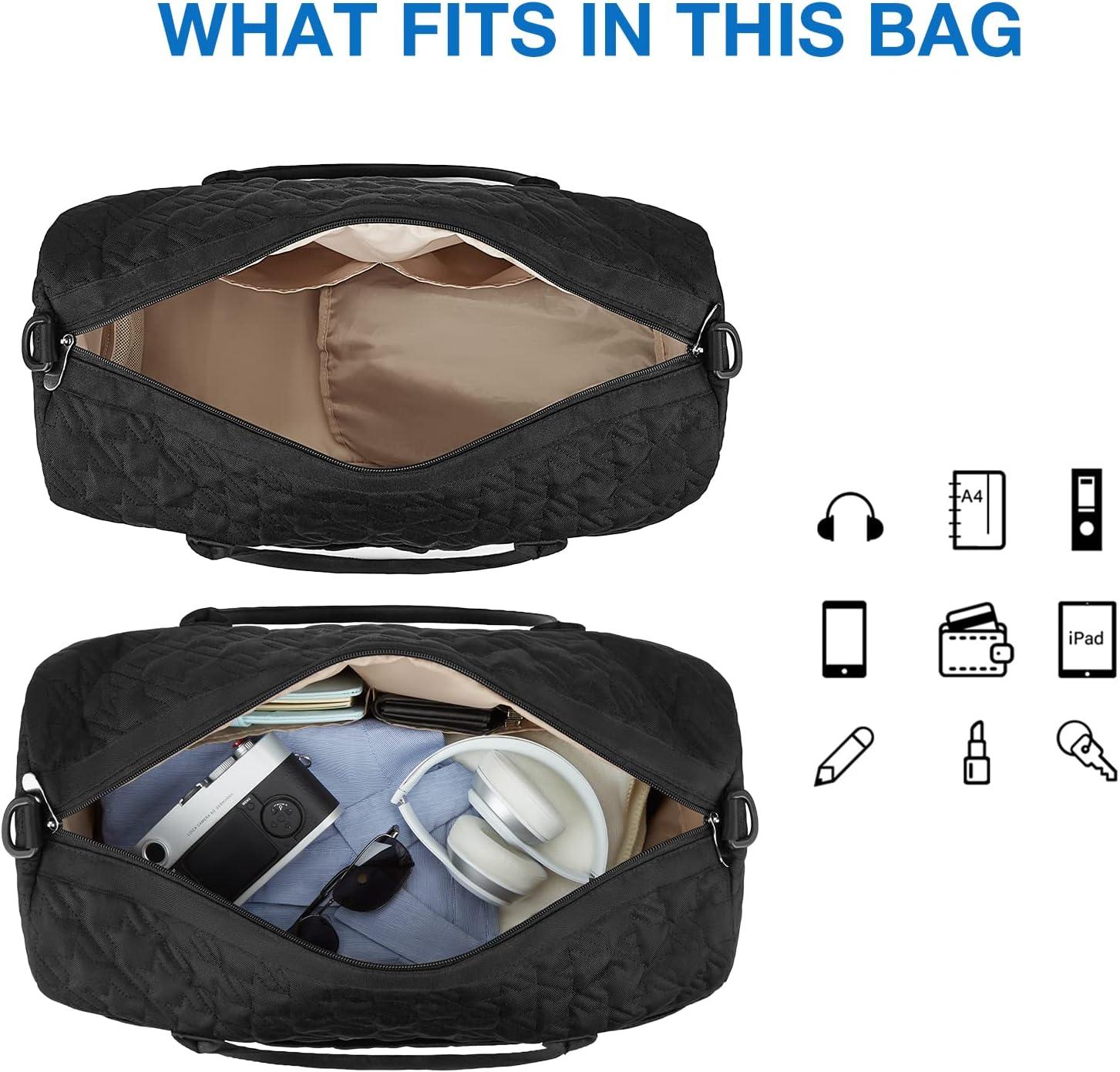 imageBAGSMART Black 40L Travel Duffle Bag with Shoes Compartment Carry On Weekender Overnight Bag for Men Women