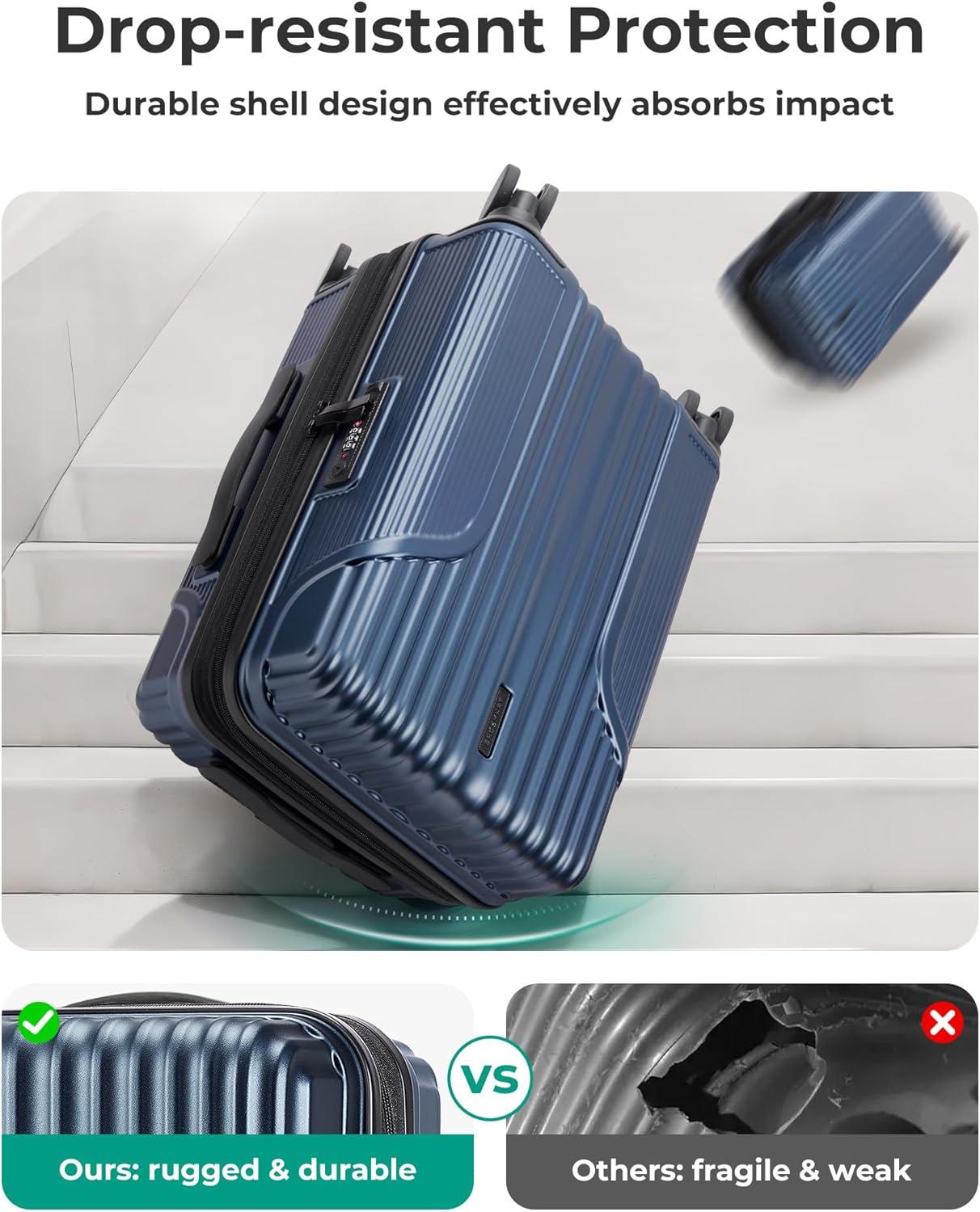 imageBAGSMART Carry On Luggage 22x14x9 Airline Approved Lightweight luggage with Spinner Wheels 20 Inch Expandable Hardside Carry On Suitcase with TSA Lock Rolling Travel suitcase CarryOn BlackDark Blue