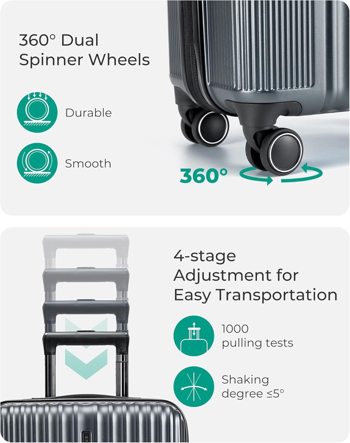 imageBAGSMART Carry On Luggage 22x14x9 Airline Approved Lightweight luggage with Spinner Wheels 20 Inch Expandable Hardside Carry On Suitcase with TSA Lock Rolling Travel suitcase CarryOn BlackGrey