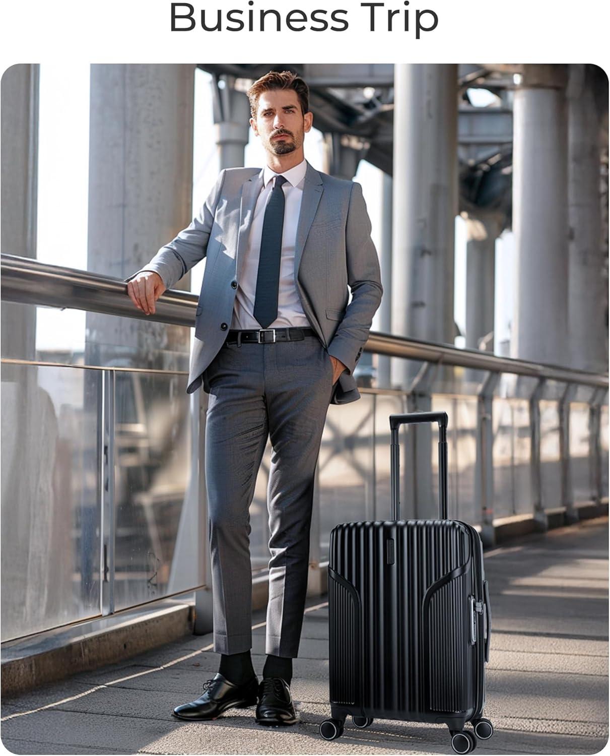 imageBAGSMART Carry On Luggage 22x14x9 Airline Approved Lightweight luggage with Spinner Wheels 20 Inch Expandable Hardside Carry On Suitcase with TSA Lock Rolling Travel suitcase CarryOn BlackGrey