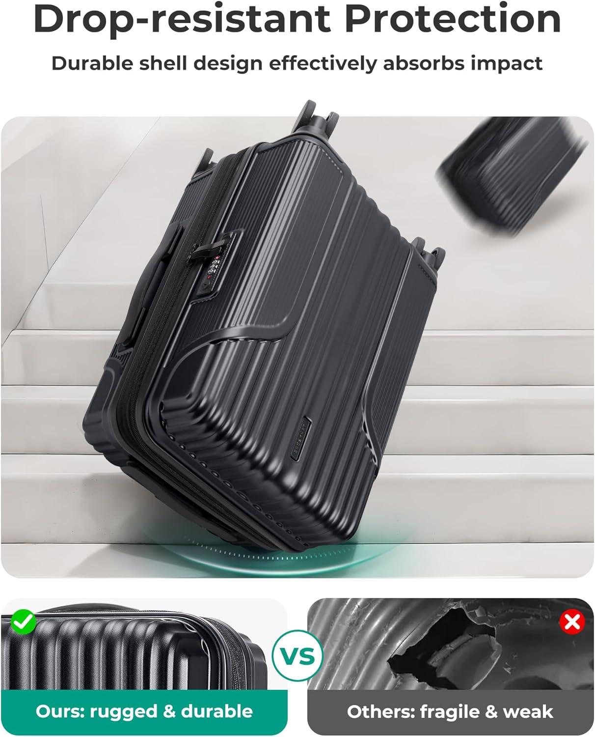 imageBAGSMART Carry On Luggage 22x14x9 Airline Approved Lightweight luggage with Spinner Wheels 20 Inch Expandable Hardside Carry On Suitcase with TSA Lock Rolling Travel suitcase CarryOn BlackBlack