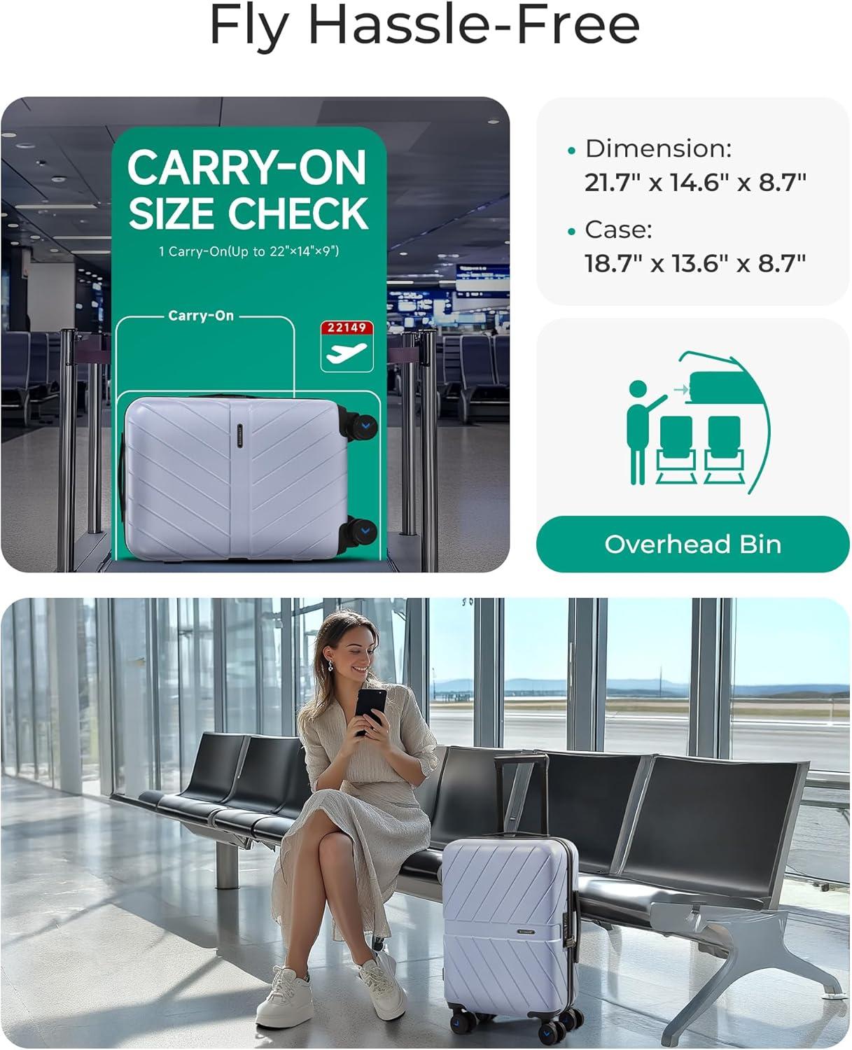 imageBAGSMART Carry On Luggage 22x14x9 Airline Approved With TSA Lock 1OO Polycarbonate Hardside Luggage with Spinner Wheels Durable Hard Shell Carry On Suitcase 20 inch BlackLilac Purple