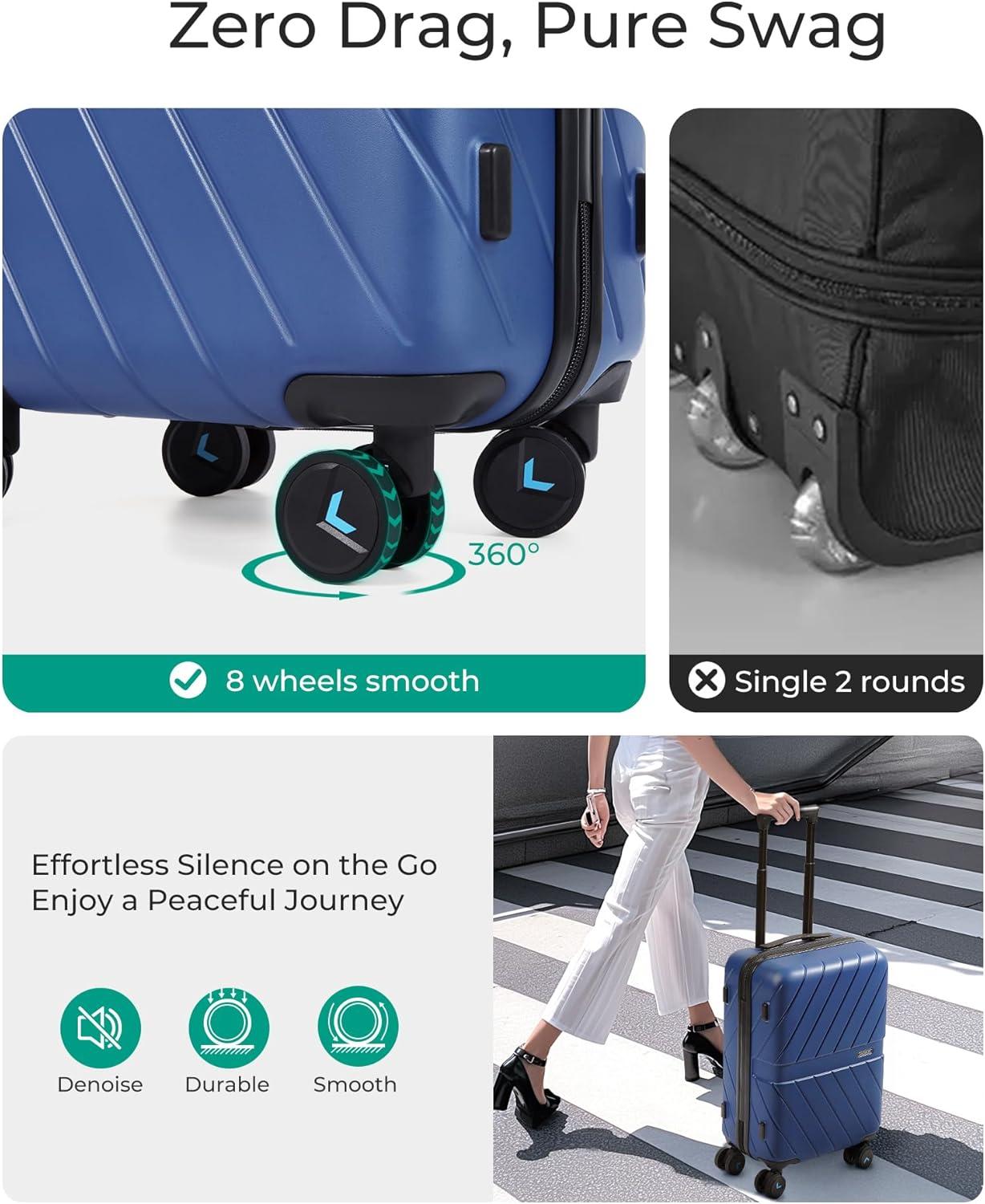 imageBAGSMART Carry On Luggage 22x14x9 Airline Approved With TSA Lock 1OO Polycarbonate Hardside Luggage with Spinner Wheels Durable Hard Shell Carry On Suitcase 20 inch BlackNavy Blue