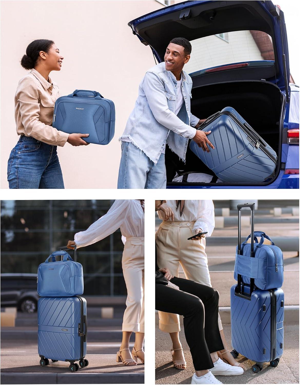 imageBAGSMART Carry On Luggage 22x14x9 Airline Approved With TSA Lock 1OO Polycarbonate Hardside Luggage with Spinner Wheels Durable Hard Shell Carry On Suitcase 20 inch BlackNavy Blue