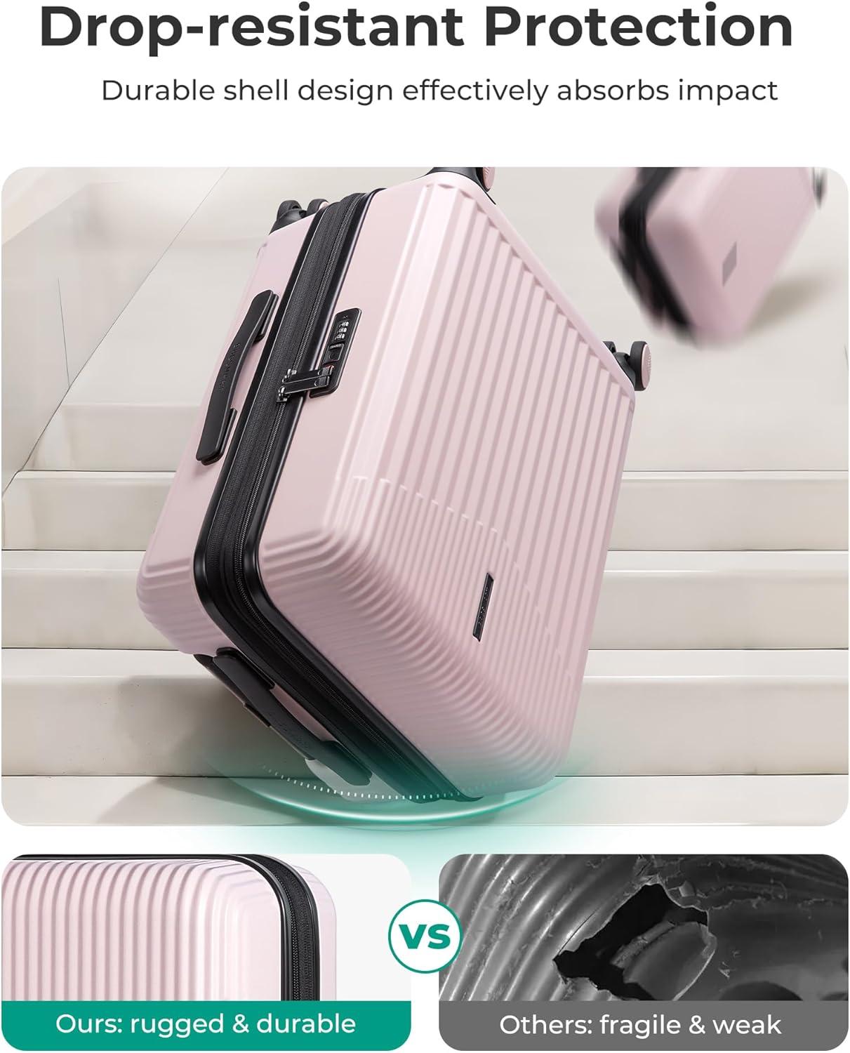 imageBAGSMART Carry On Luggage 22x14x9 Airline Approved with Spinner Wheels100 PC Hardside Expandable Luggage with TSA Lock for Trips 20 Inch Rolling Suitcases for Men WomenBeigeBlackPink