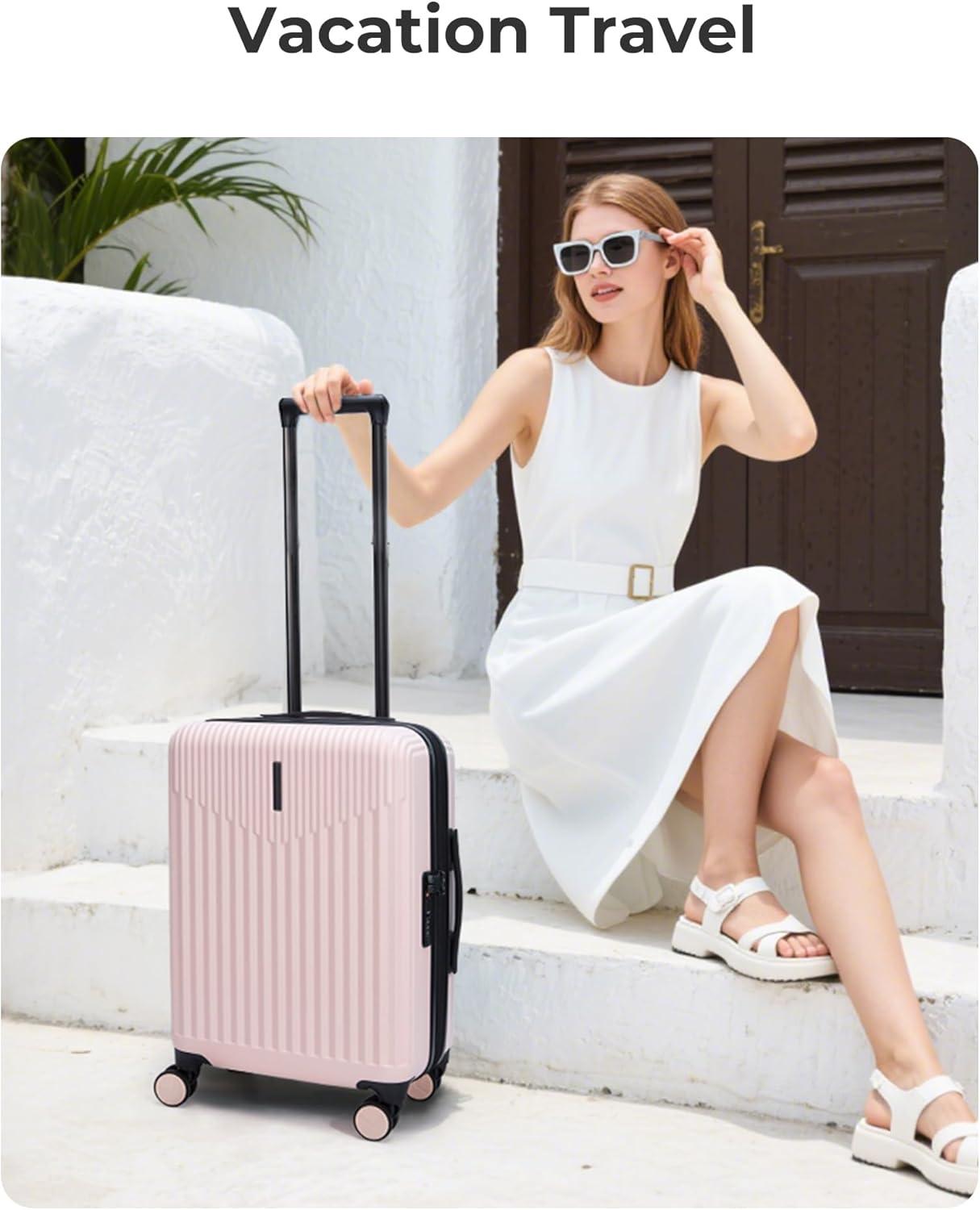 imageBAGSMART Carry On Luggage 22x14x9 Airline Approved with Spinner Wheels100 PC Hardside Expandable Luggage with TSA Lock for Trips 20 Inch Rolling Suitcases for Men WomenBeigeBlackPink