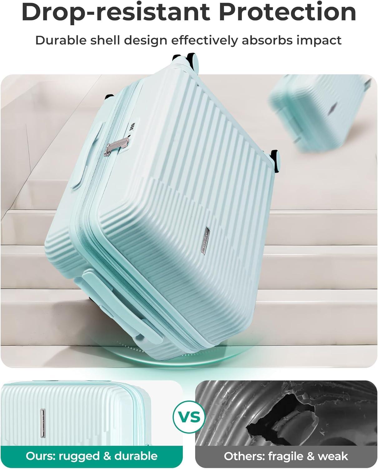 imageBAGSMART Carry On Luggage 22x14x9 Airline Approved with Spinner Wheels100 PC Hardside Expandable Luggage with TSA Lock for Trips 20 Inch Rolling Suitcases for Men WomenBeigeMint Green