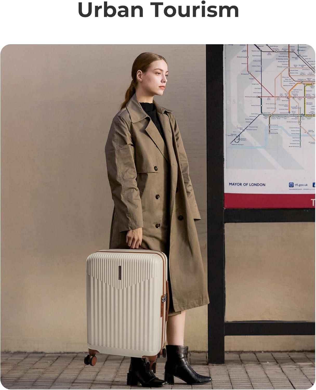imageBAGSMART Carry On Luggage 22x14x9 Airline Approved with Spinner Wheels100 PC Hardside Expandable Luggage with TSA Lock for Trips 20 Inch Rolling Suitcases for Men WomenGreenBeige