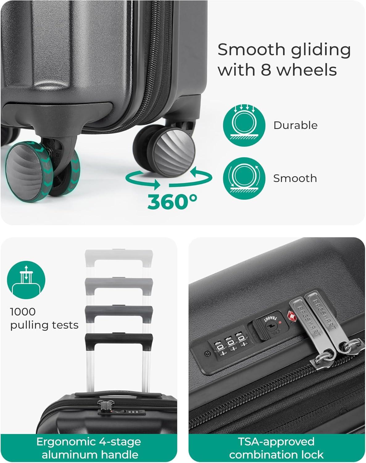 imageBAGSMART Carry On Luggage 22x14x9 Airline Approved with TSA Lock Expandable Hard Shell Suitcase with Spinner Wheels Lightweight 20 Inch Travel Rolling CarryOn Luggage BlackBlack