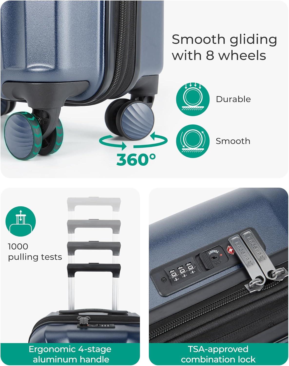 imageBAGSMART Carry On Luggage 22x14x9 Airline Approved with TSA Lock Expandable Hard Shell Suitcase with Spinner Wheels Lightweight 20 Inch Travel Rolling CarryOn Luggage BlackDark Blue