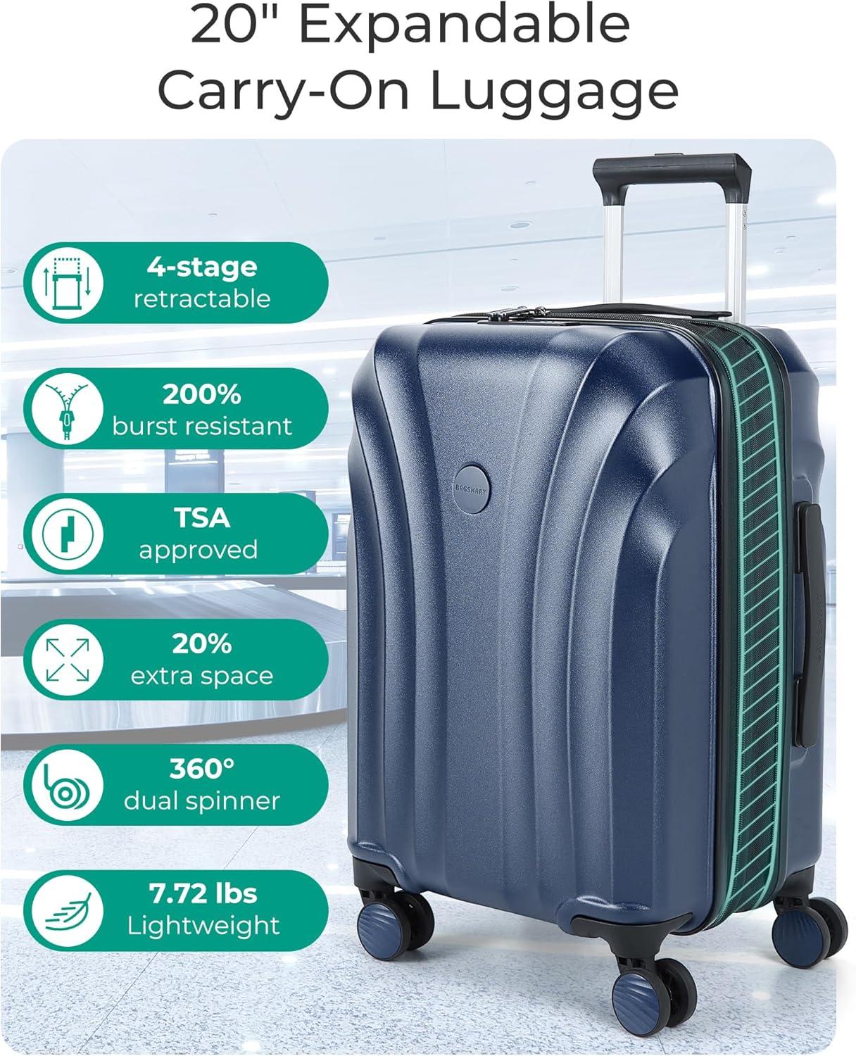 imageBAGSMART Carry On Luggage 22x14x9 Airline Approved with TSA Lock Expandable Hard Shell Suitcase with Spinner Wheels Lightweight 20 Inch Travel Rolling CarryOn Luggage BlackDark Blue