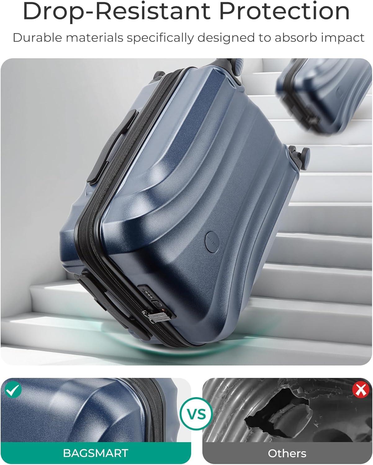 imageBAGSMART Carry On Luggage 22x14x9 Airline Approved with TSA Lock Expandable Hard Shell Suitcase with Spinner Wheels Lightweight 20 Inch Travel Rolling CarryOn Luggage BlackDark Blue