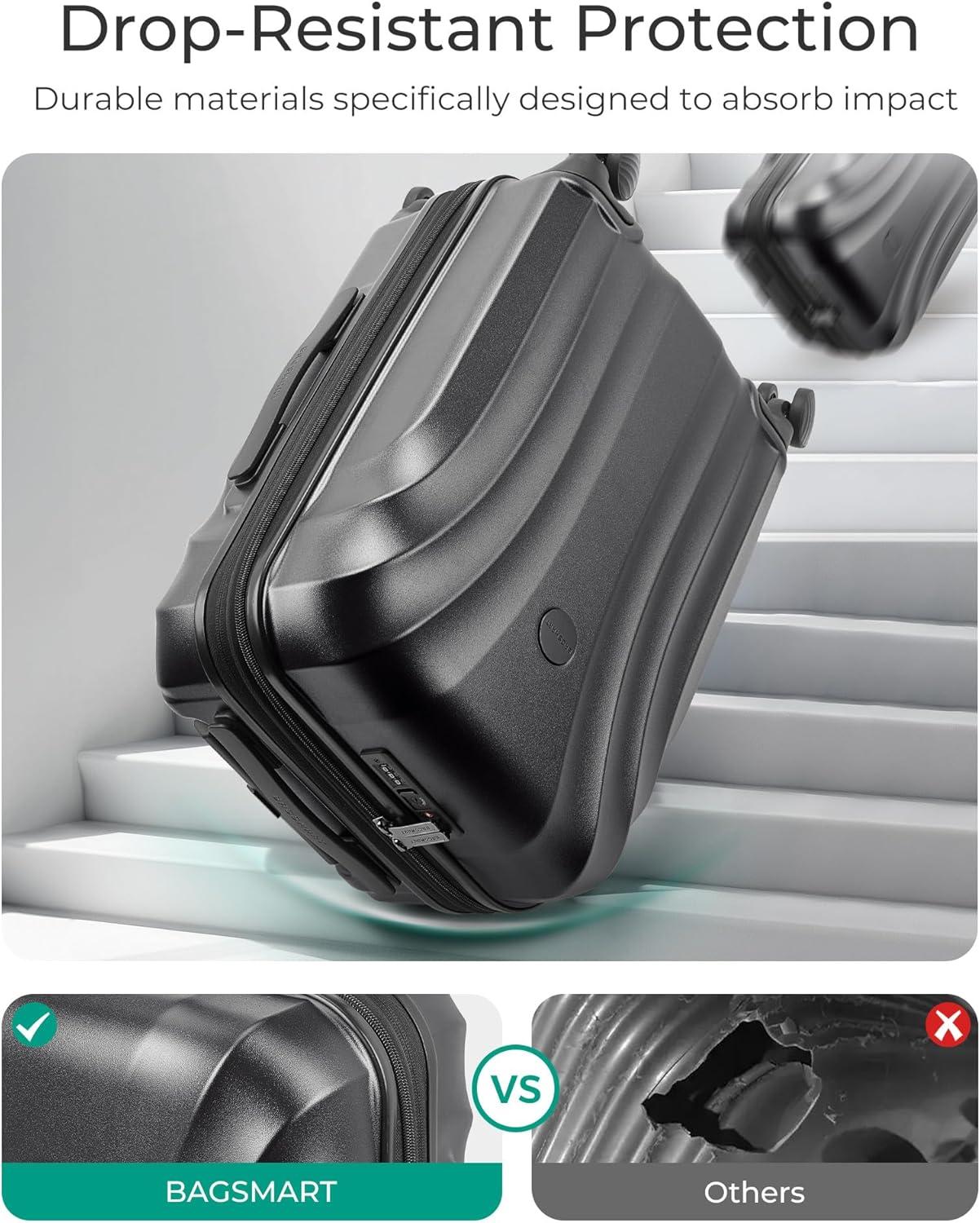 imageBAGSMART Carry On Luggage 22x14x9 Airline Approved with TSA Lock Expandable Hard Shell Suitcase with Spinner Wheels Lightweight 20 Inch Travel Rolling CarryOn Luggage BlackBlack
