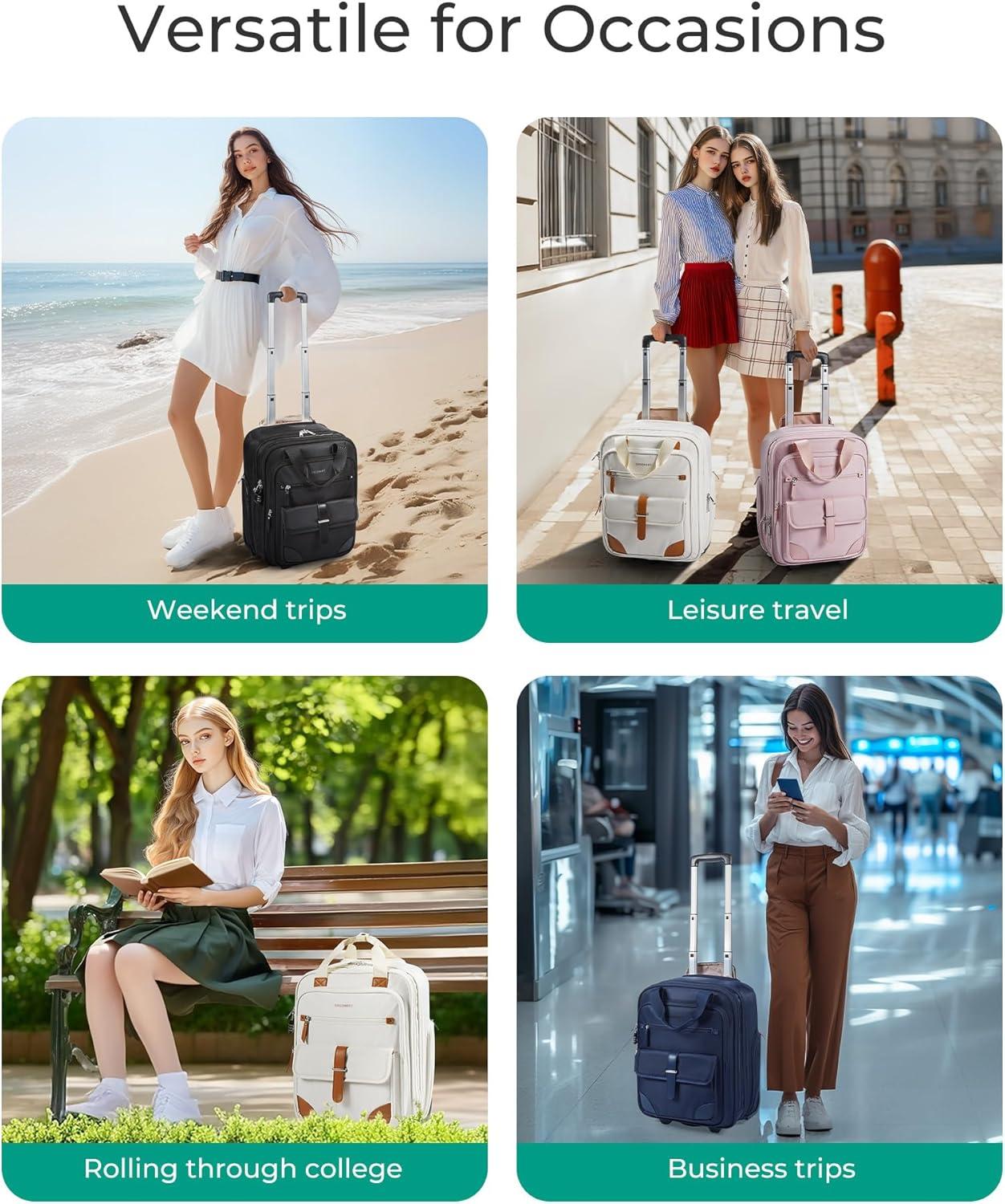 imageBAGSMART Carry on Luggage with Wheels 16inch Underseat Travel Suitcase Airline approved Lightweight Softside Carryon Luggage for Airplanes Women Overnight Rolling Bags for Short Trip Light BeigePink