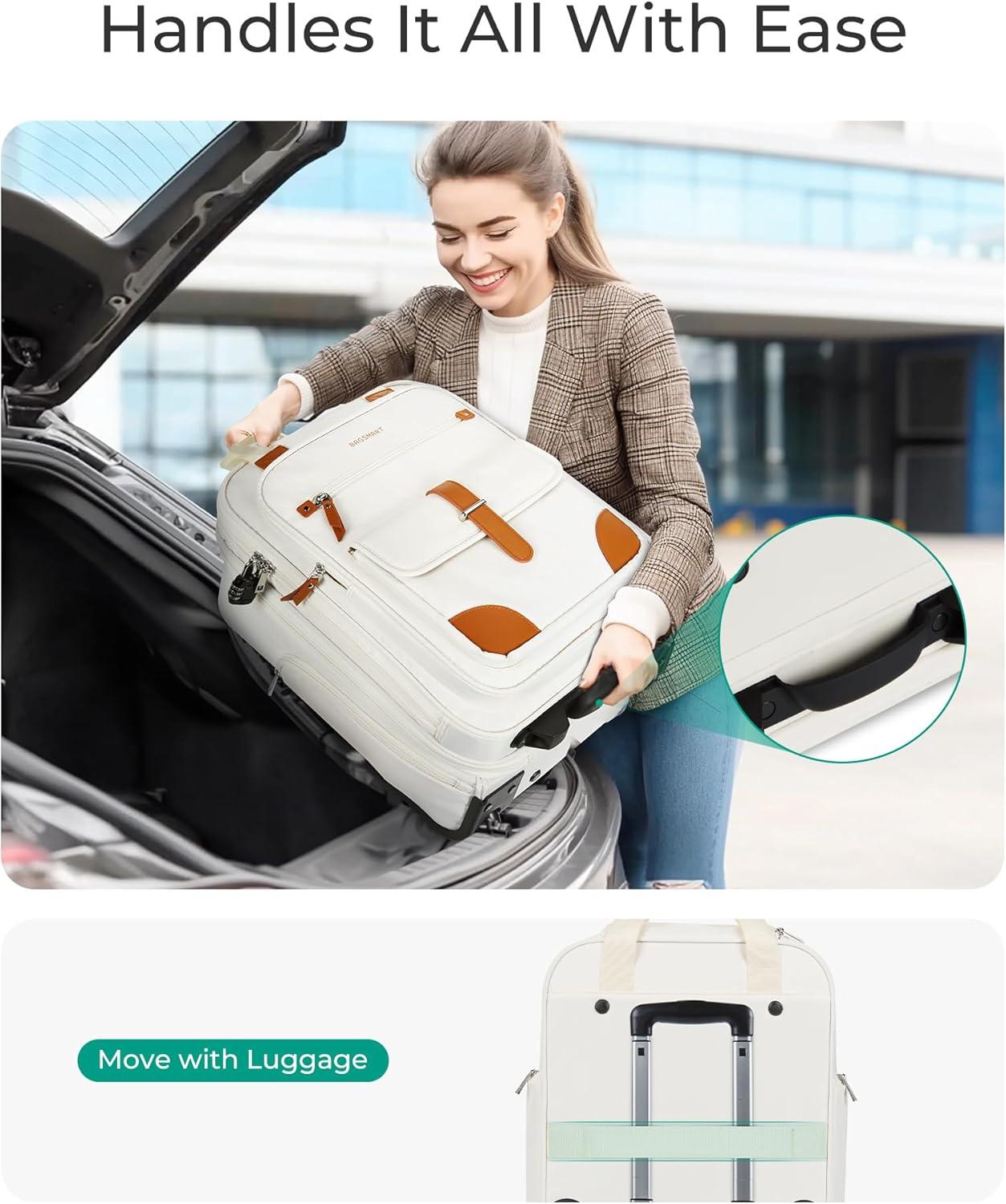 imageBAGSMART Carry on Luggage with Wheels 16inch Underseat Travel Suitcase Airline approved Lightweight Softside Carryon Luggage for Airplanes Women Overnight Rolling Bags for Short Trip Light BeigeBeige