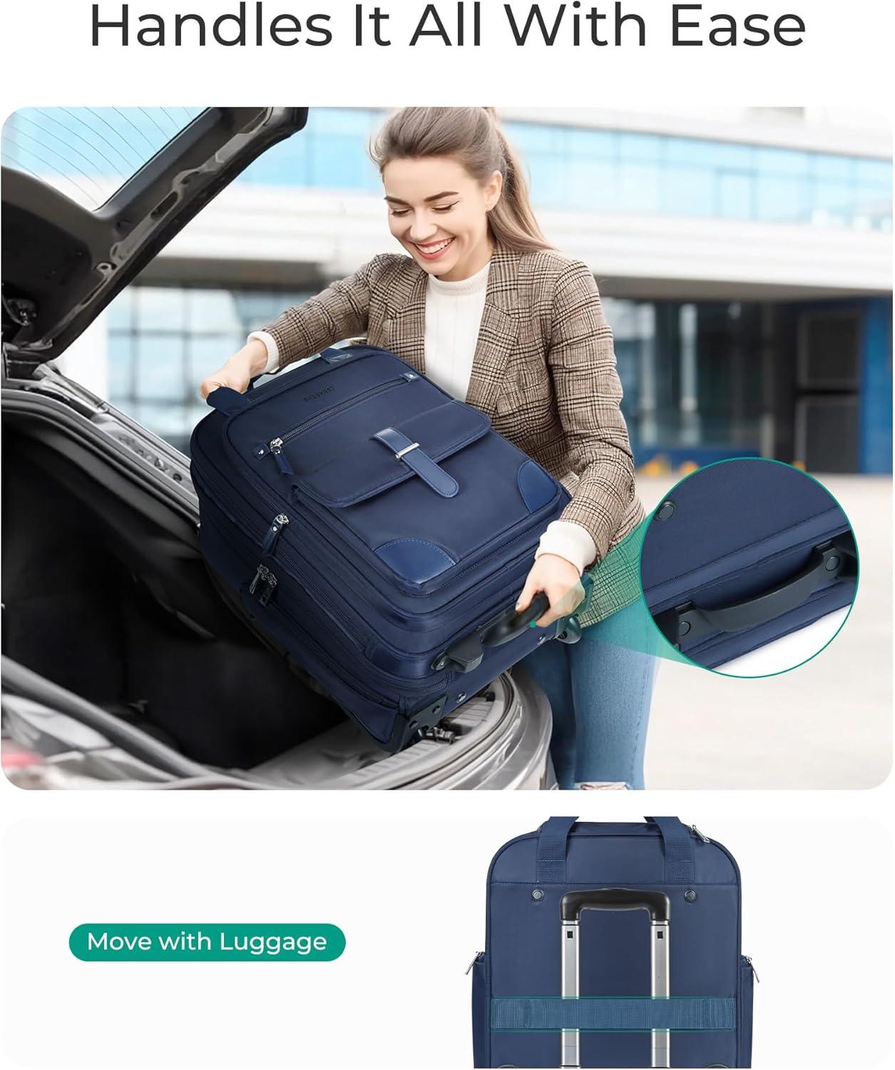 imageBAGSMART Carry on Luggage with Wheels 16inch Underseat Travel Suitcase Airline approved Lightweight Softside Carryon Luggage for Airplanes Women Overnight Rolling Bags for Short Trip Light BeigeBlue