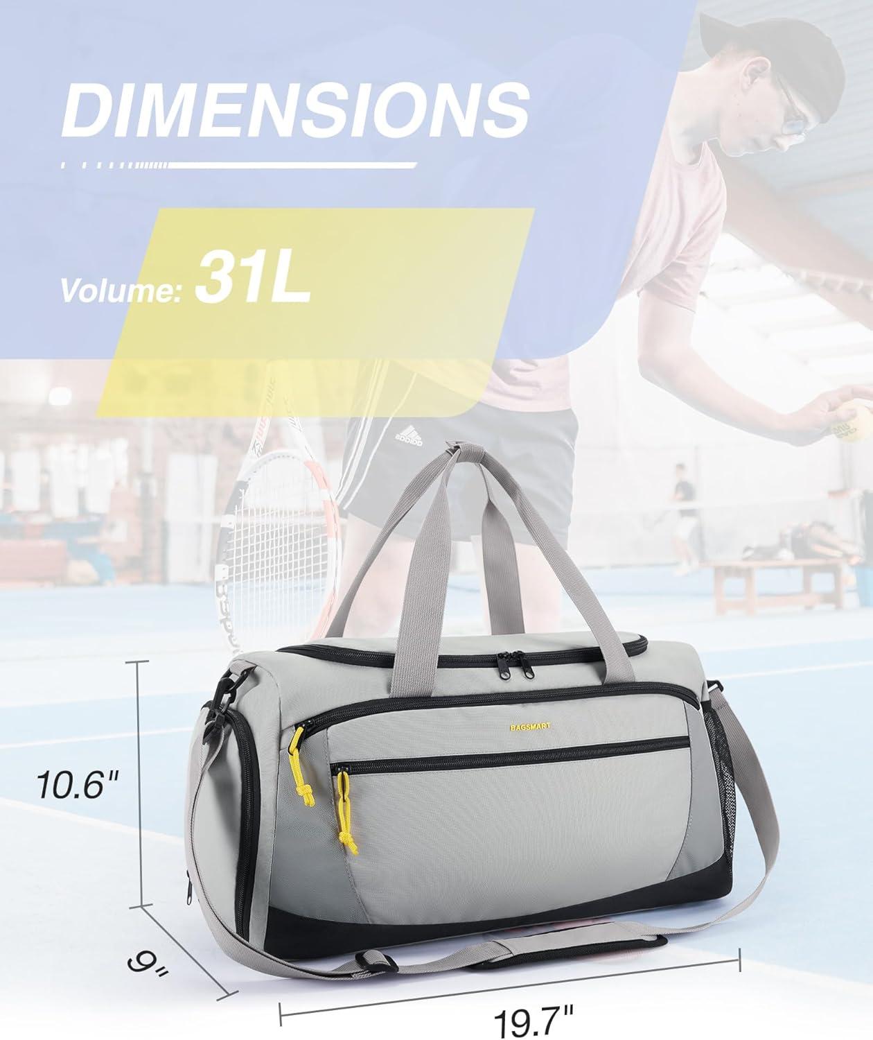 imageBAGSMART Gym Bag 31L Sports Travel Duffle Bag With Shoe Compartment Waterproof Gym Duffel Bag for MenampampWomen Travel Carry On Weekender Workout Bag Grey