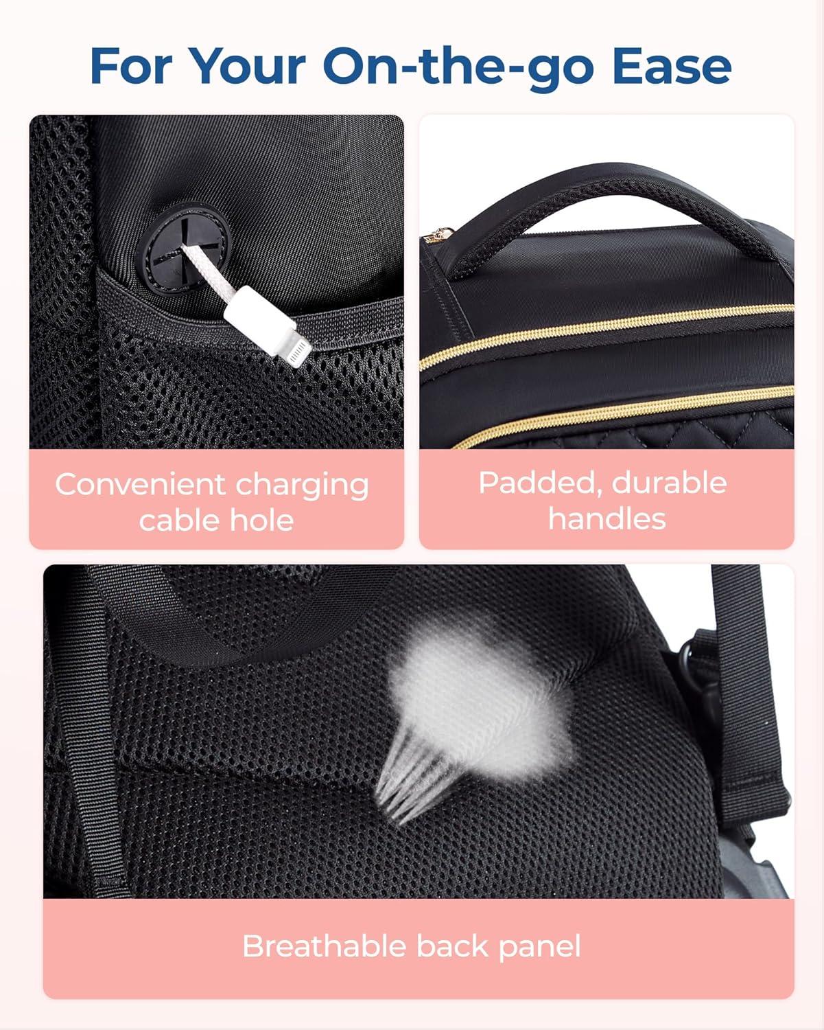 imageBAGSMART Rolling Backpack for Women Travel CarryOn Backpack with Wheels 17 Inch Large Roller Wheeled Daypack with Two Packing Cubes BlackBlack