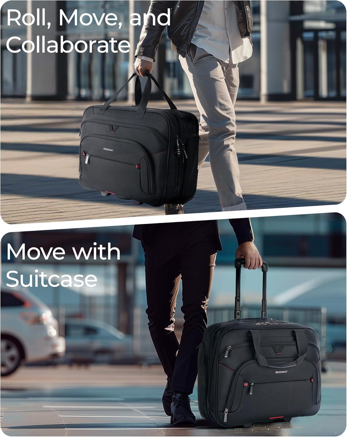 imageBAGSMART Rolling Laptop Bag Briefcase with Wheels Fits 173 Inch Laptop Computer Overnight Rolling Bag with TSA Lock for TravelMenWomen Black