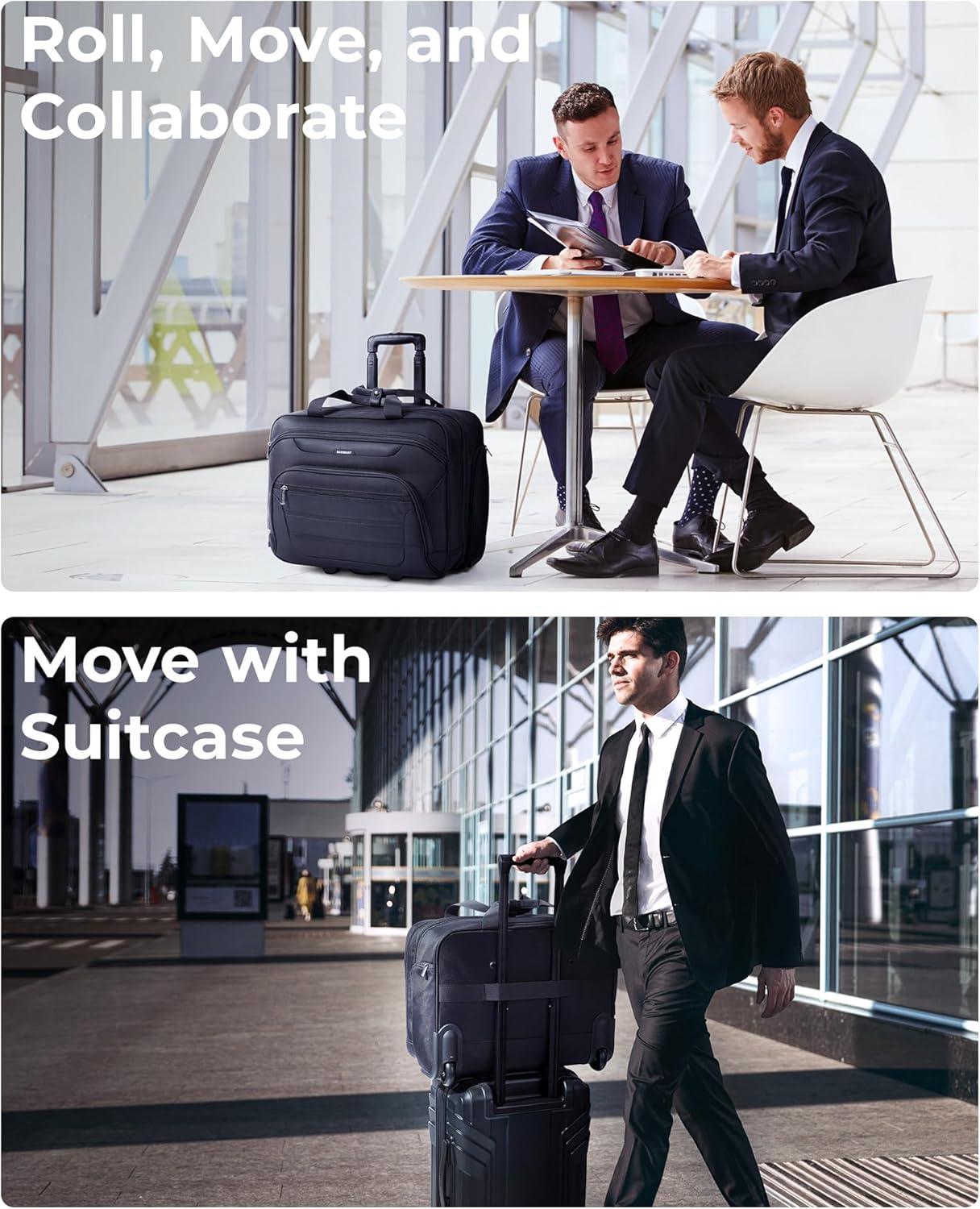 imageBAGSMART Rolling Laptop Bag Wheeled Briefcase Fits 173 Inch Laptop Overnight Roller Case with TSA Lock Computer Bag for TravelMenWomen Black