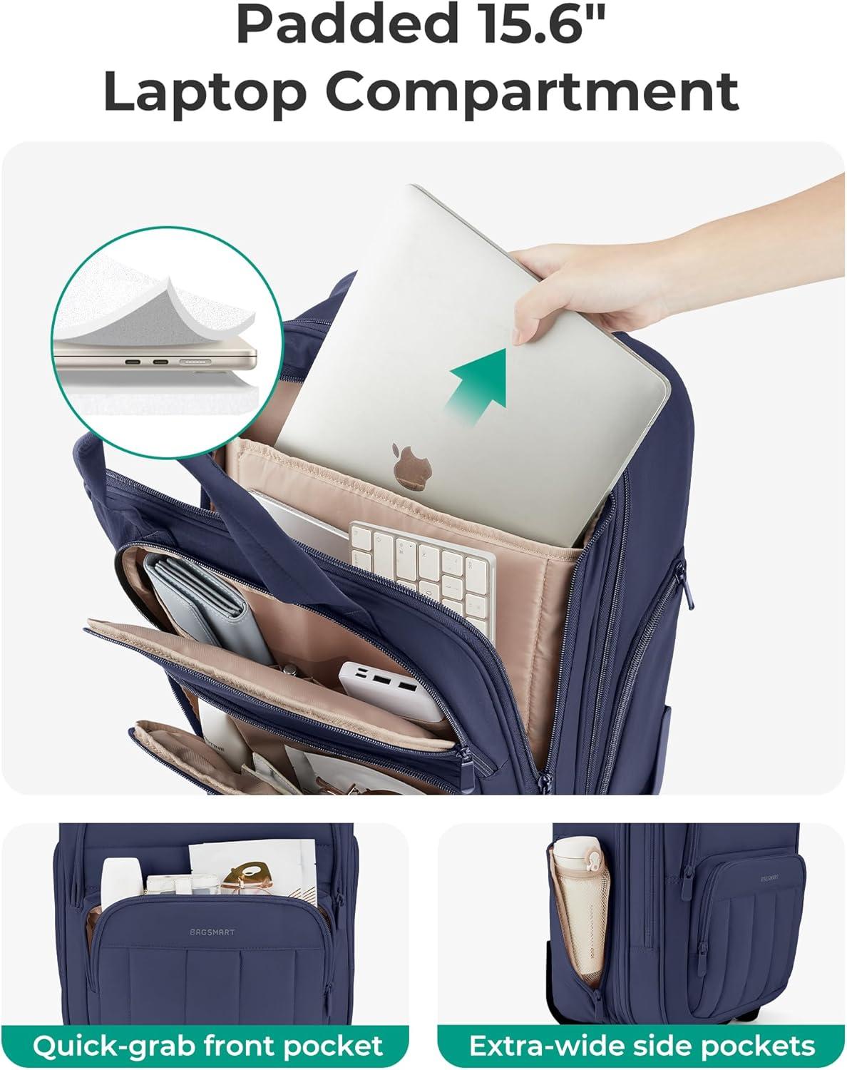 imageBAGSMART Small Underseat Carry on Luggage with Wheels 16inch Small Under Seat Luggage Lightweight Travel Luggage Travel Suitcase for Women Personal Item Bag BrownNavy Blue