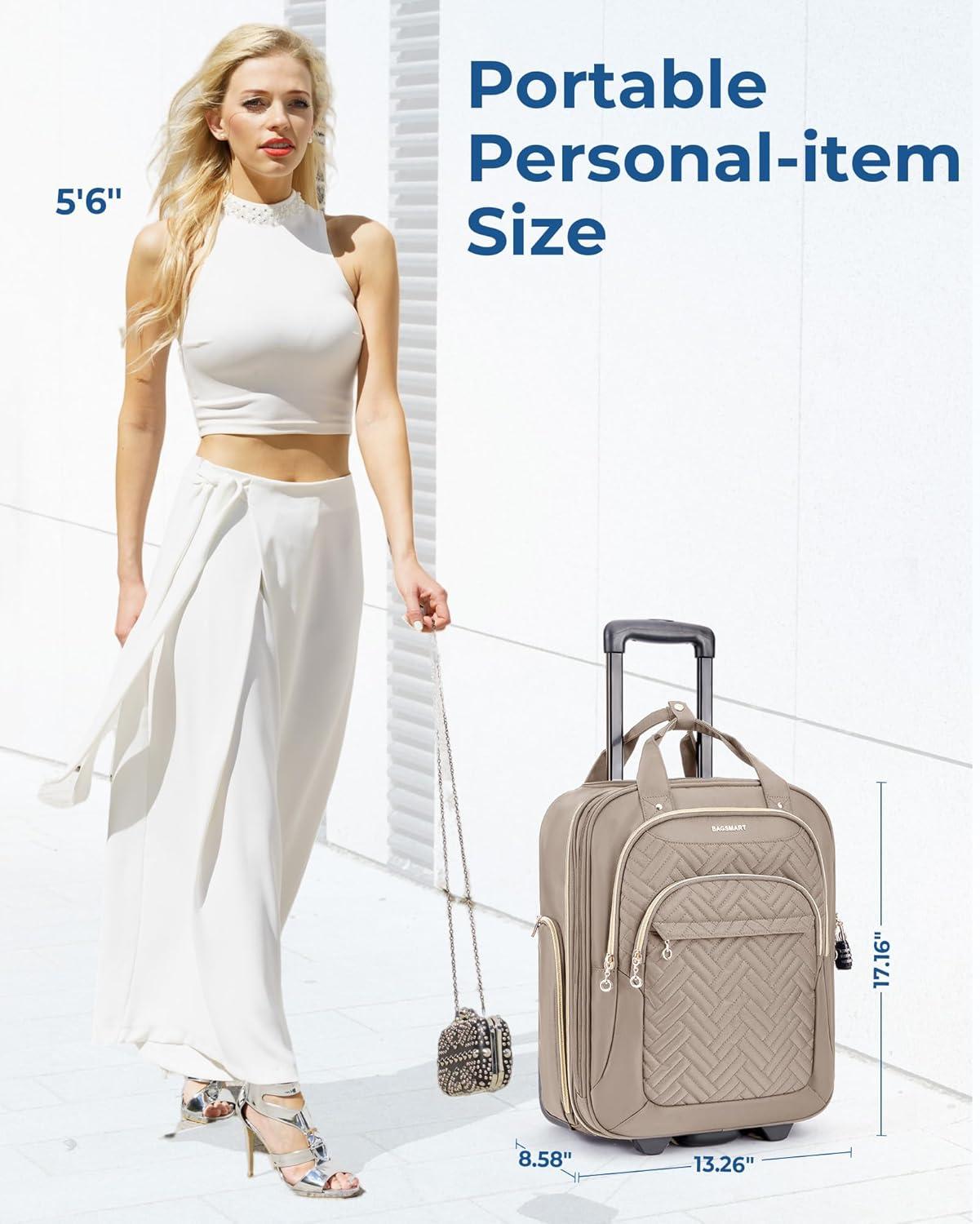 imageBAGSMART Underseat Carry On Luggage Airline approved16inch Small Underseater Softside Travel Suitcase with Wheels Lightweight Overnight Rolling Carryon Luggage for Women Men WeekenderBlackBrown