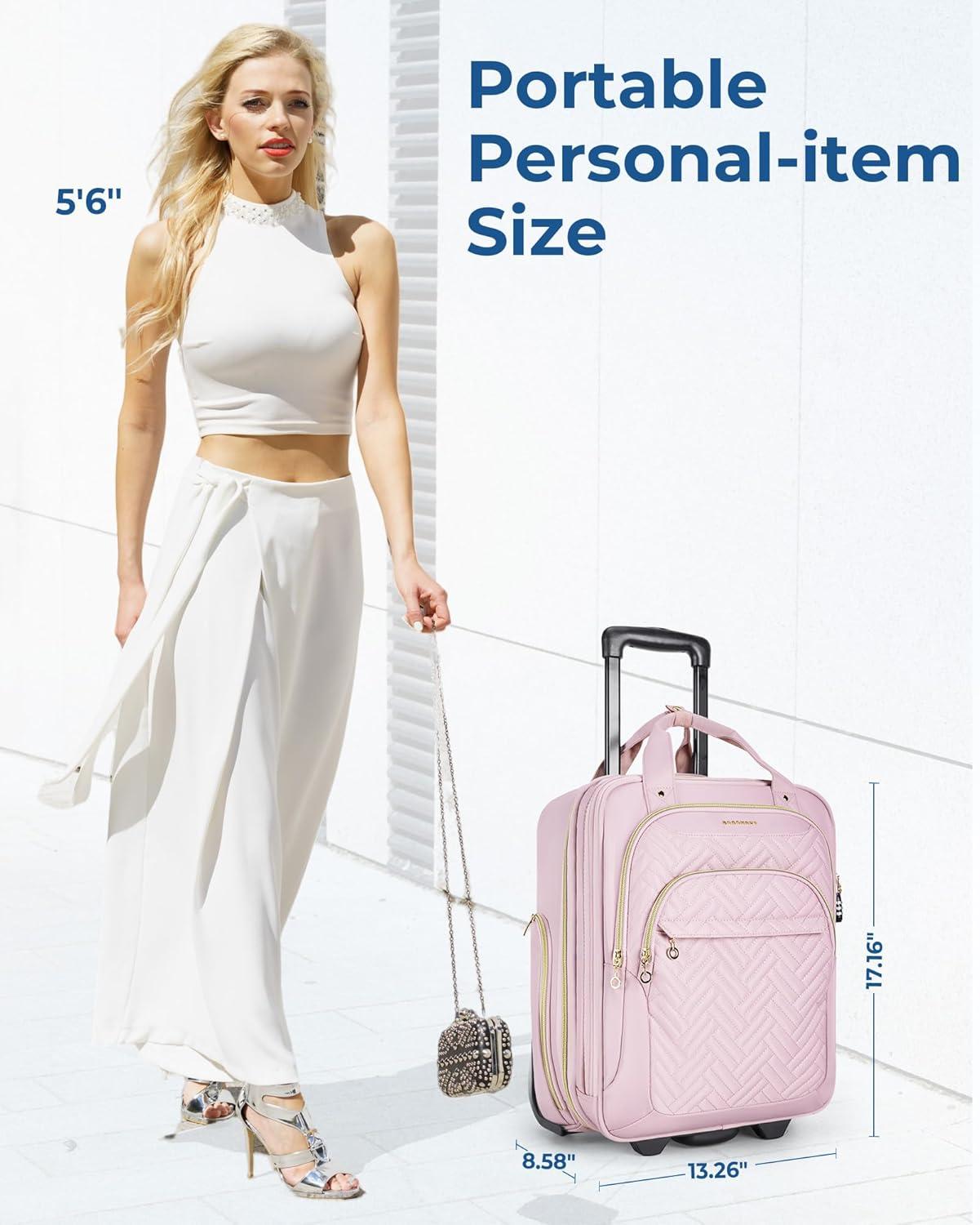 imageBAGSMART Underseat Carry On Luggage Airline approved16inch Small Underseater Softside Travel Suitcase with Wheels Lightweight Overnight Rolling Carryon Luggage for Women Men WeekenderBlackPink