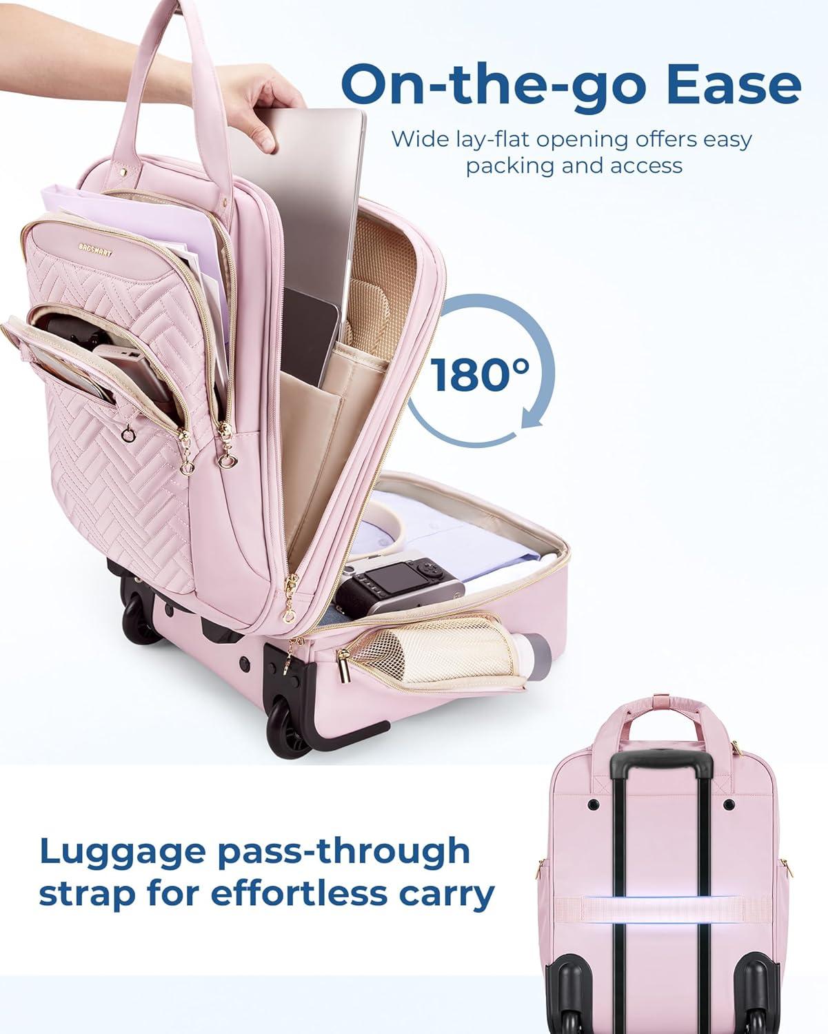 imageBAGSMART Underseat Carry On Luggage Airline approved16inch Small Underseater Softside Travel Suitcase with Wheels Lightweight Overnight Rolling Carryon Luggage for Women Men WeekenderBlackPink